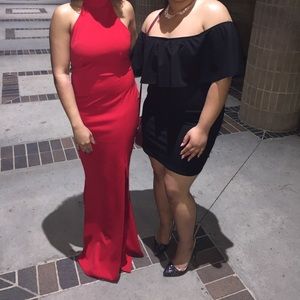 Formal turtle neck dress red with slit